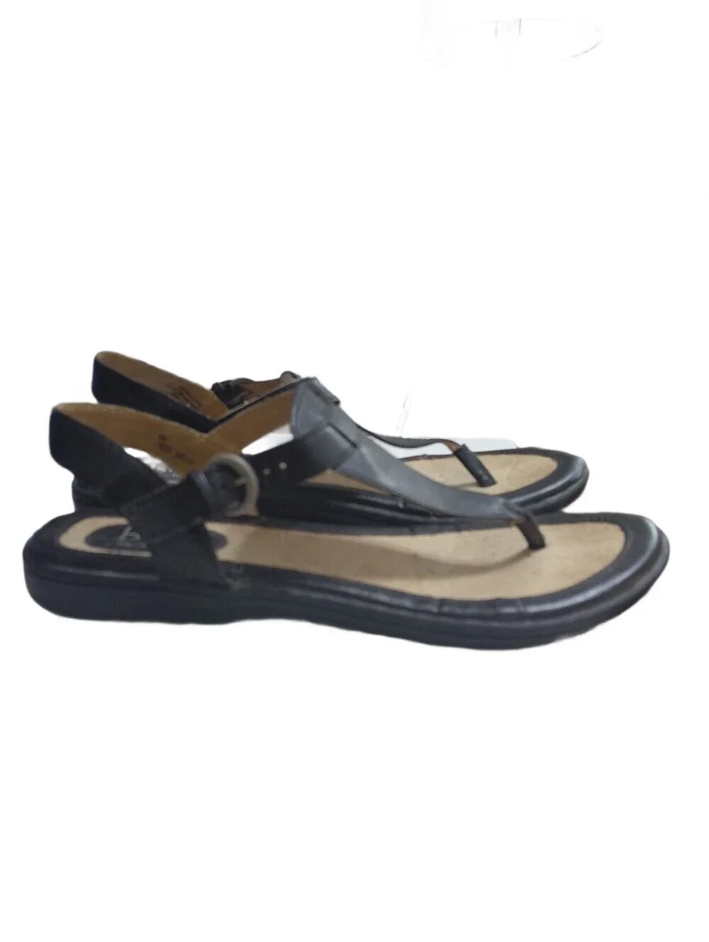 b.o.c Black Leather T-Strap Sandals Women's Size 8 Thong Ankle Strap Sandals